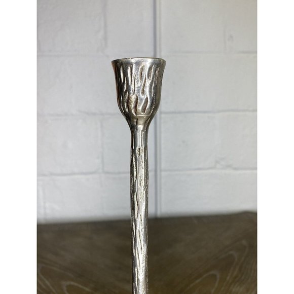 Tall Silver Candlestick‎ Holders Set 3 Graduated Textured Holders Tree Bark - Picture 4 of 8